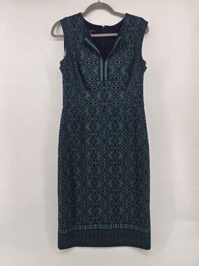 Adorne Sleeveless Geometric Print Sheath Dress - 12 Navy/Teal